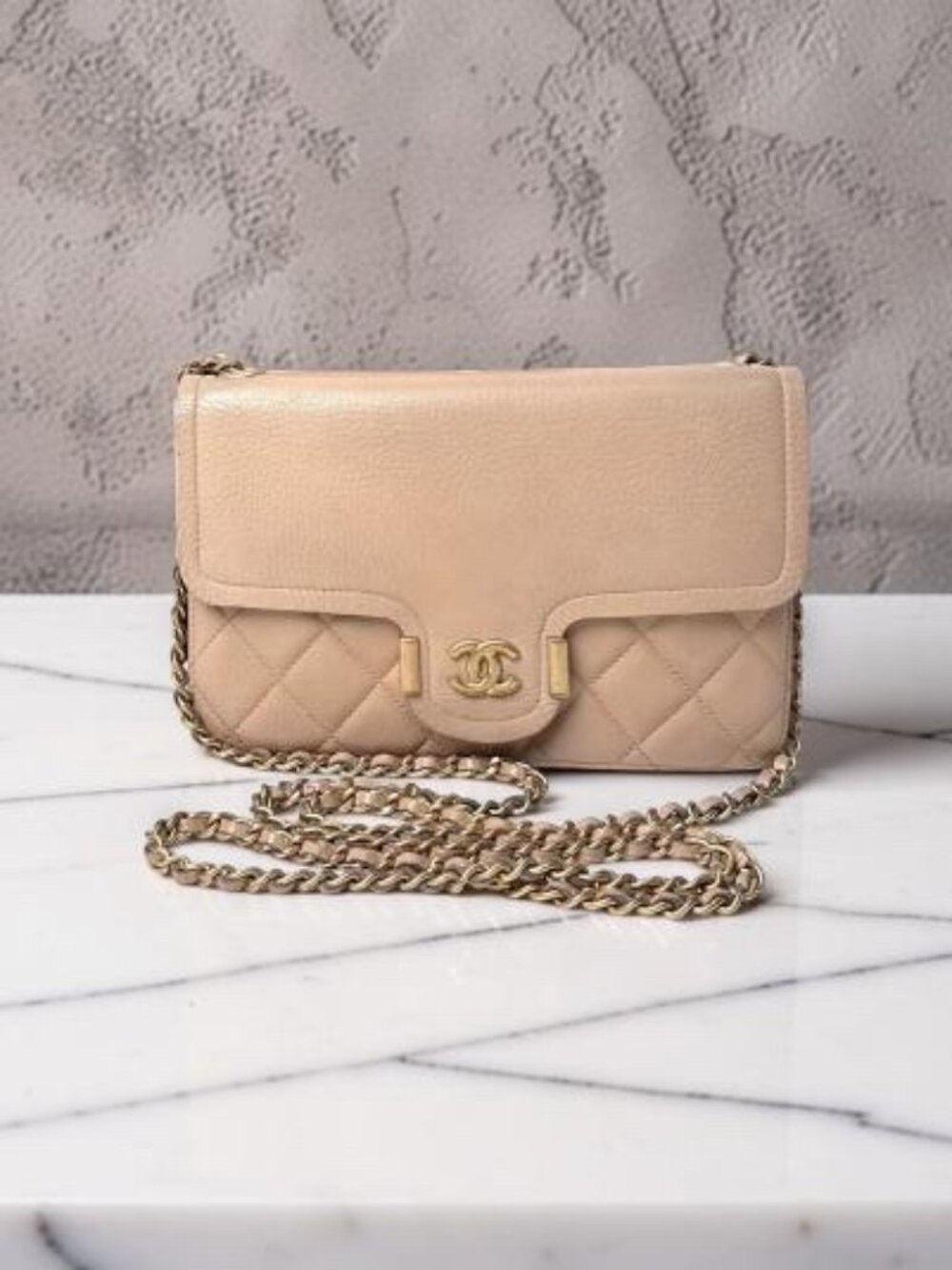 Chanel Mini Classic Flap Beige Caviar Gold HW